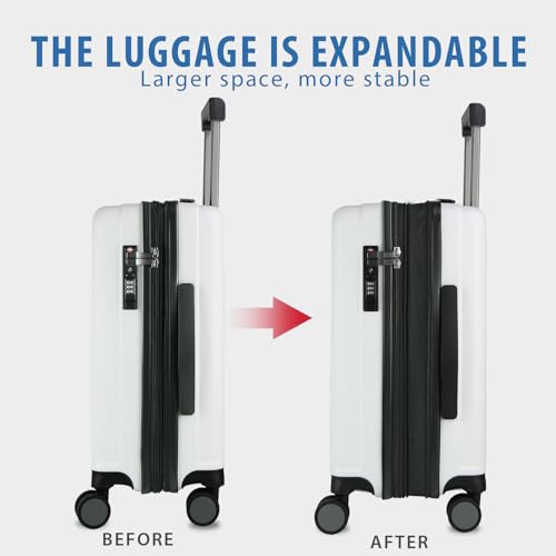 KROSER Carry On Luggage Suitcase Rolling Luggage, Carry-On 20-Inch, White - color: White