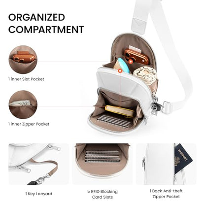 befen Genuine Leather Sling Bag for Women, Anti Theft Crossbody Chest Bags - color: White