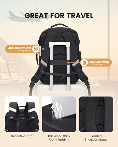 LOVEVOOK Travel Backpack for Women & Men, Flight Approved Carry on Luggage | Waterproof TSA Personal Item Daypack fits 17" Laptop, Overnight Suitcase with 3 Packing Cubes, Weekender Business Essentials - color: Navy Blue, size: Large-40L-4Pcs