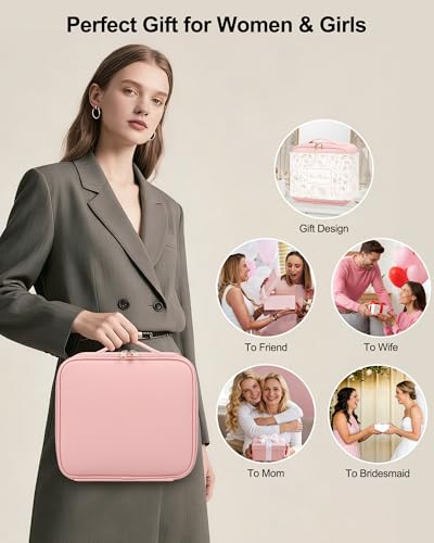 Chomeiu Travel Makeup Bag with LED Mirror, Cosmetic Bag with Handle, Pink - color: 01-Pink, size: A-Small