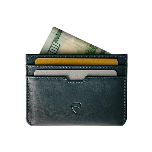 Vaultskin MOORGATE Slim Top-Grain Leather Credit Card Holder, RFID Wallet - color: Midnight Navy