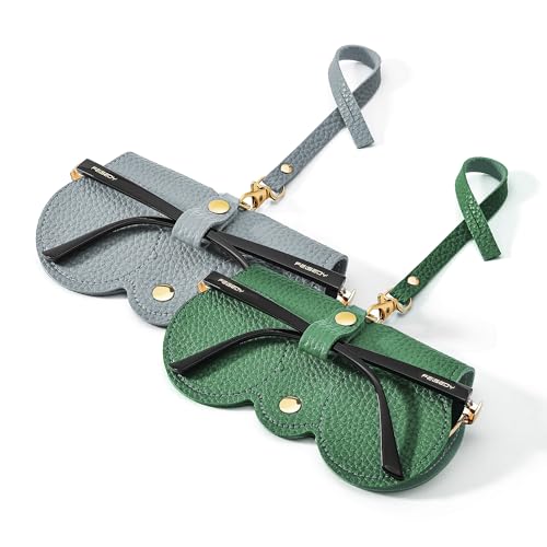 FEISEDY 2Pack Soft Leather Sunglass Bag, Portable Holder Eyeglasses Case - color: Blue+green