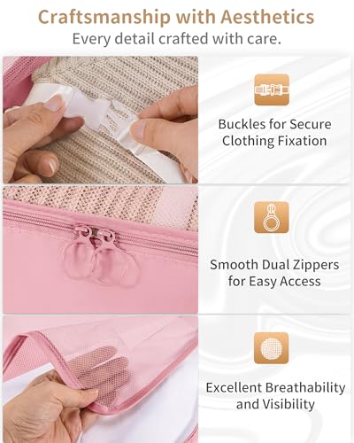 Packing Cubes 11 Set, Suitcase Organizers, Luggage Organizer Bags, Packing Cubes for Travel, with Toiletry Bag, Travel Essentials,Pink