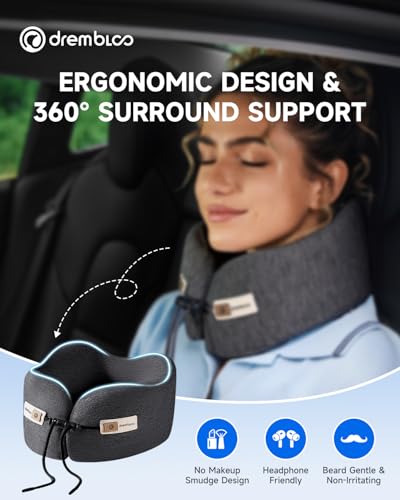 Travel Neck Pillow for Airplane, 360° Ergonomic Support for Sleeping - color: Black