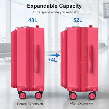 Carry On Luggage 22x14x9 Airline Approved with Front Pocket, Red - color: Red