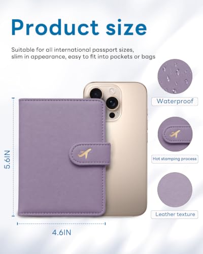 RFID Passport Holder with Tracker Slot, Leather Travel Wallet - color: Purple