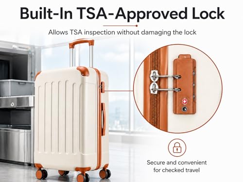 YOETEY Luggage Sets 6 Piece, Hardside Suitcase with Wheels, TSA Approved,Tote Bag, White Brown - color: White Brown, size: 6-Piece Set