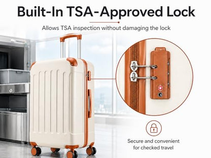YOETEY Luggage Sets 6 Piece, Hardside Suitcase with Wheels, TSA Approved,Tote Bag, White Brown - color: White Brown, size: 6-Piece Set
