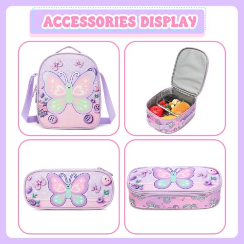 Meetbelify Rolling Backpack for Girls Butterfly Backpack with Wheels Kids Purple Roller Suitcase Travel Luggage for Elementary Student Ages 6-8 - color: Butterfly