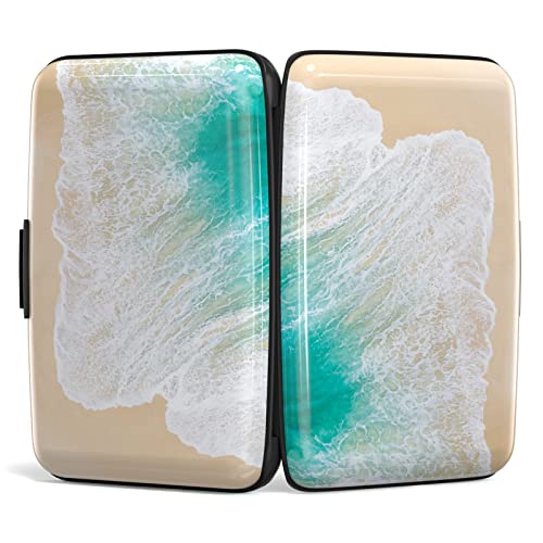 Credit Card Holder, Mini Aluminum Card Wallet RFID Blocking Slim Metal Hard Card Case for Women Men, Beach - color: Beach