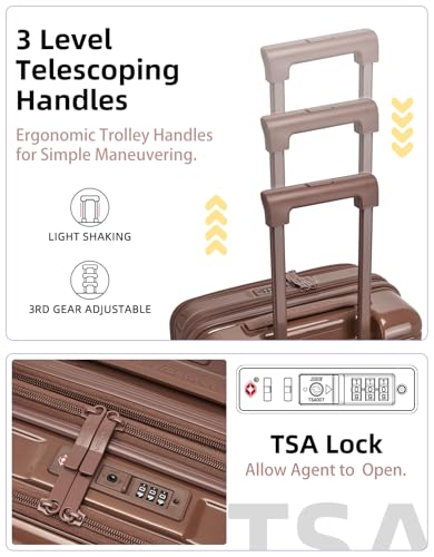 LARVENDER Carry On Luggage 22x14x9 Airline Approved, Suitcases with Wheels - color: Mocha 2