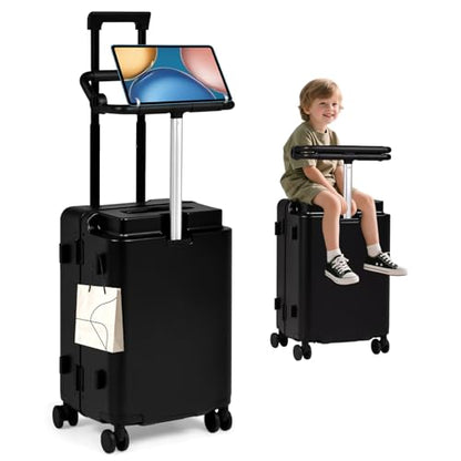 smilesun 20" Kids Ride On Suitcase with Adjustable Fence, Luggage with Seat - color: Black with Fence, size: 20"