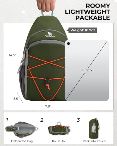 Packable Crossbody Sling Bag for Men Women RFID Lightweight Travel Daypack - color: Green