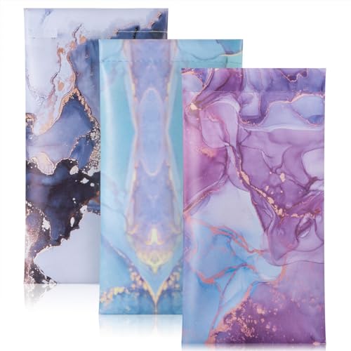 TRIUMPH VISION Eyeglass Case Glasses Case Soft Sunglass Pouch Sleeve 3 Pack - color: Pu Marble Multi Colors