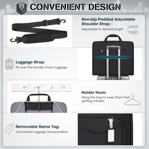 RAINSMORE Garment Bags for Travel, Carry On Suit Bag, Hanging Clothes, Men - color: Black