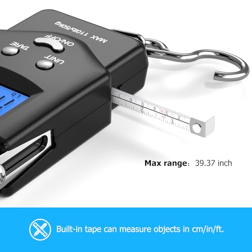 Dr.meter Fish Scale, 110 lb Digital Luggage Scale with Tape - color: Black