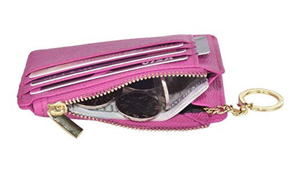 woogwin Slim RFID Credit Card Holder for Women Mini Front Pocket Wallet Purse With Keychain - color: Crosshatch Rose