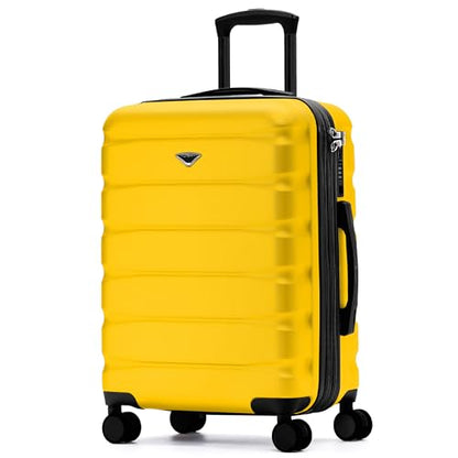 Flight Knight 24x16x10 Expandable Carry On Suitcase Hardside TSA Lock USB C Lightweight Luggage Silent Double Spinner Wheels Maximum Overhead Carry-On Bag For Virgin South West Approved Yellow - color: Yellow, size: 24x16x10"