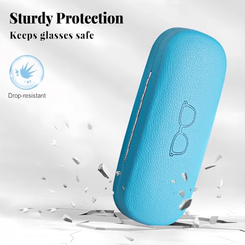 RayLove Unisex Hard Shell Eyeglasses Cases, Protective Case For Glasses - color: Litchi Texture-2pack Sky Blue