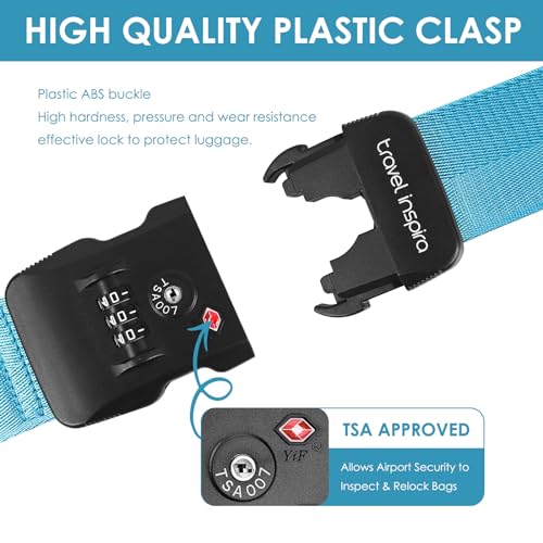 Travel Inspira Heavy Duty Luggage Straps with TSA Lock - color: Blue