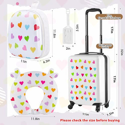 Sanwuta 4 Pcs Kids Luggage Set, White, 17 Inch, Heart - color: White, size: 17 Inch