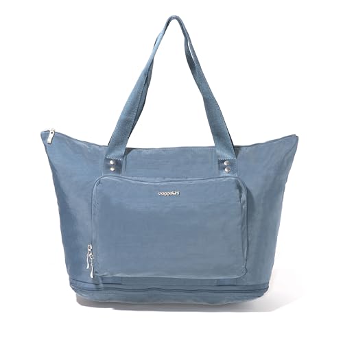Baggallini Carryall Expandable Lightweight Travel Tote 22" Packable Folding Compact Nylon Washable Weekender w/Luggage Sleeve - color: Mist