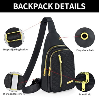 Aisijimo Small Sling Bag For Women Men Casual Crossbody Sling Backpack - color: Black