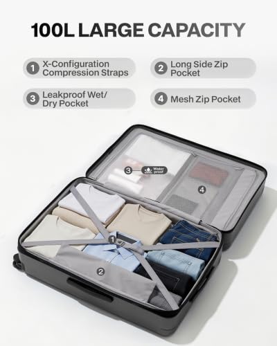 Coolife Expandable Luggage with TSA Lock Large Checked Grey - color: Grey, size: 29 Inch-EXT