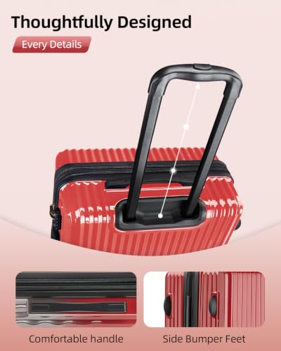 Luggage Sets 2 Piece Expandable Suitcase with Spinner Wheels, PC+ABS Hardside Lightweight Suitcase with TSA Lock - color: Ruby Red, size: 2 Piece Set (20/24inch)
