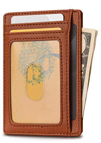 Buffway Slim Minimalist Front Pocket RFID Blocking Leather Wallets for Men and Women - Lichee Light Brown - color: Lichee Light Brown