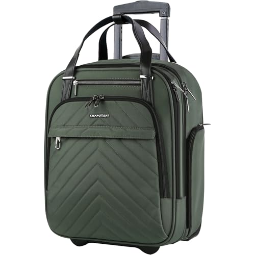 VANKEAN 16" Underseat Rolling Suitcase Travel Business Lightweight - color: Army Green