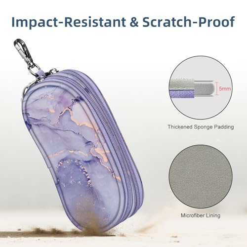 FINTIE Double Sunglasses Case, Soft Portable Eyeglasses Pouch with Clip - color: Lilac Marble
