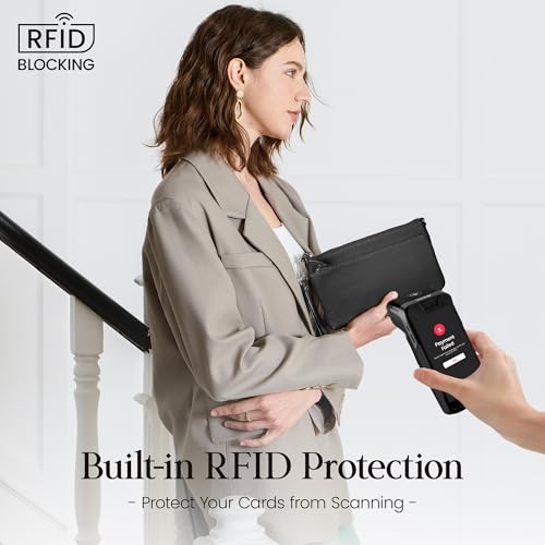 befen Genuine Leather Wristlet Clutch Wallet Purses with RFID Blocking - color: Black