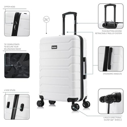 InUSA TREND Luggage with Spinner Wheels | Durable lightweight Hardside Suitcase, Travel bag with Handle and Trolley, 24-Inch Medium Checked luggage | White - color: White, size: Medium