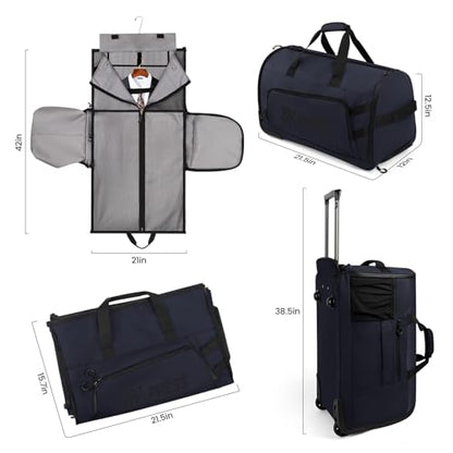2-in-1 Rolling Garment Bag w/Wheel,Lightweight/Waterproof - color: Navy