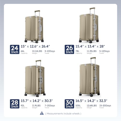 ALPHA CAMP Trunk Luggage 24 Inch with Aluminum Frame Zipperless Suitcase - color: Gold, size: 24 Inch