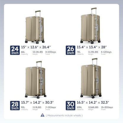 ALPHA CAMP Trunk Luggage 26 Inch with Aluminum Frame Zipperless Suitcase - color: Gold, size: 26 Inch