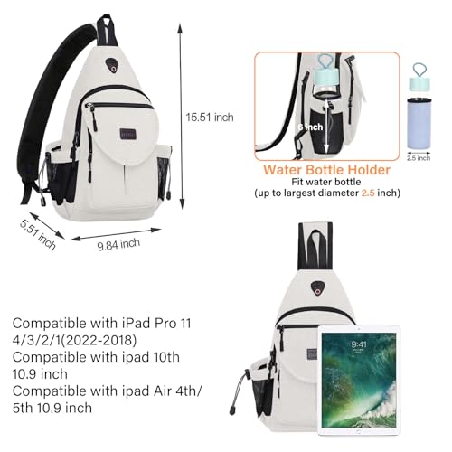 MOSISO Crossbody Sling Bag for Women, Shoulder Backpack, Hiking Daypack Bag - color: Pearl White