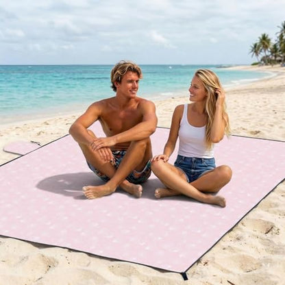 OIGAE Beach Blanket Waterproof Sandproof Oversized Beach Mat - color: Pink Sea Shells, size: 7x8 Ft (2～5 person)