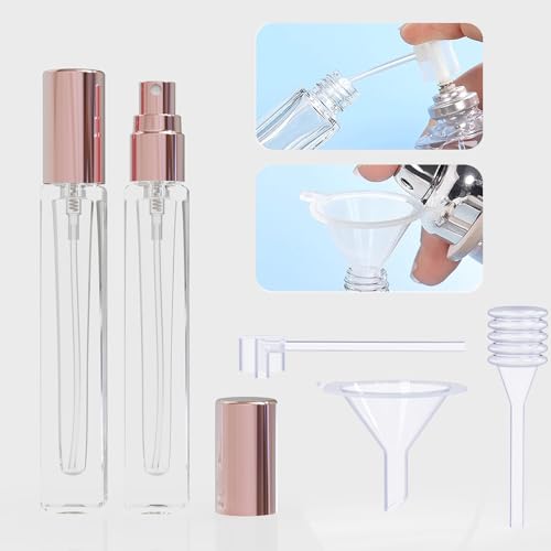 5PCS Cologne Atomizer Empty, 10ML Mini Perfume Bottles Refillable With Dispenser Tools, Pocket Spray Bottle for Travel and Sample Container (Transparent+Pink Cap) - color: Transparent+pink cap