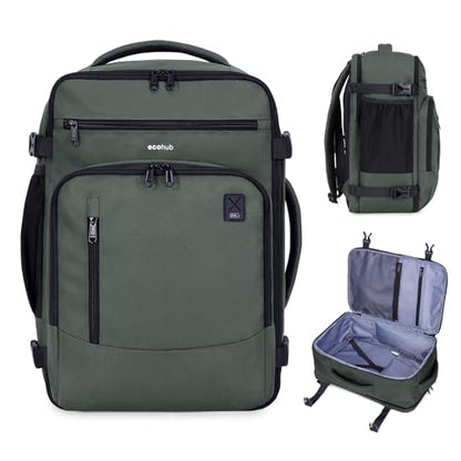 ECOHUB Travel Backpack Airline Approved Under Seat Personal Item Bag - color: Green-2, size: 17 inch underseat