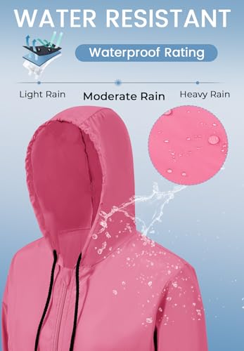 Zando Lightweight Rain Jacket Women Packable Waterproof Raincoat with Hood - color: Hot Pink, size: Medium