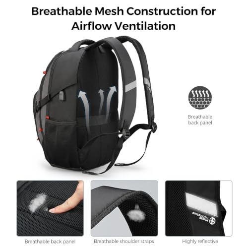 Swissdigital Design Travel Backpack for Men with USB Charging Port SD803-02 - color: Black/Grey