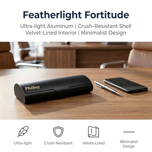 Philley Aluminum Ultra-Light Eyeglasses Slim Reading Glasses Case - color: Black