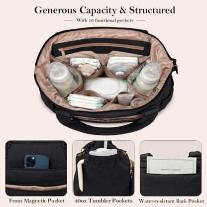 MOMINSIDE Diaper Bag Tote with Changing Station Convertible Diaper Bag Backpack Tote pañaleras para bebe Large Baby Bag, Hospital Bag Mommy Bag Travel Diaper Bag for Mom, 16 Pockets, Black - color: Black
