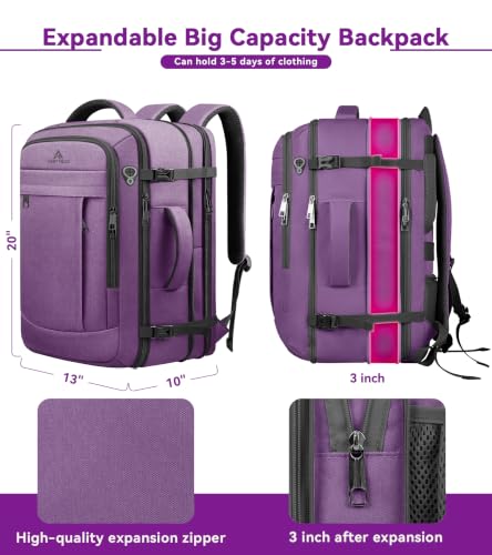 AREYTECO Carry On Backpack Airline Approved, Extra Large Laptop Backpack - color: Purple, size: 17.3 Inch (20''x13''x10'')