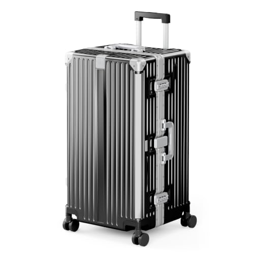 ALPHA CAMP Trunk Luggage 28 Inch with Aluminum Frame Zipperless Suitcase - color: Black, size: 28 Inch