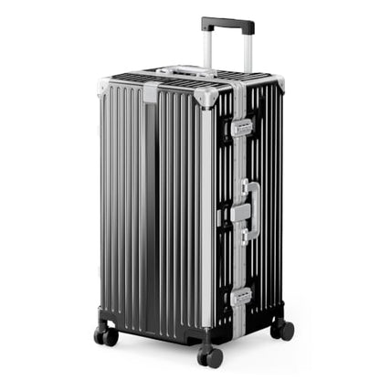 ALPHA CAMP Trunk Luggage 28 Inch with Aluminum Frame Zipperless Suitcase - color: Black, size: 28 Inch
