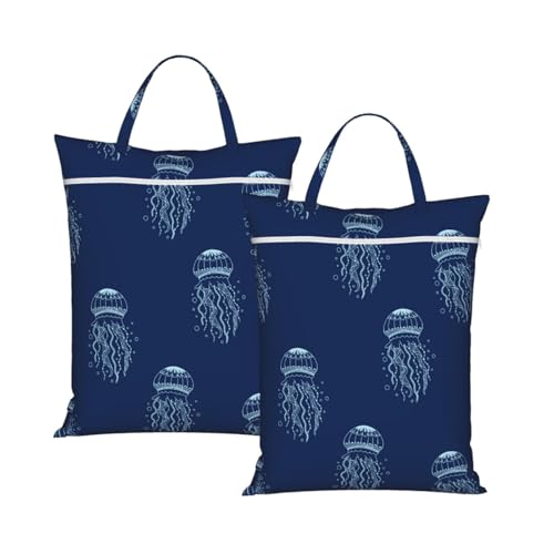 "jellyfish ocean navy blue 2-Pack Travel Laundry Bags for Dirty Clothes- Large Waterproof Laundry Tote, Wet & Dry Use, Reusable Foldable Carry Handles for Vacation, Gym & Dorm" - color: Jellyfish Ocean Navy Blue