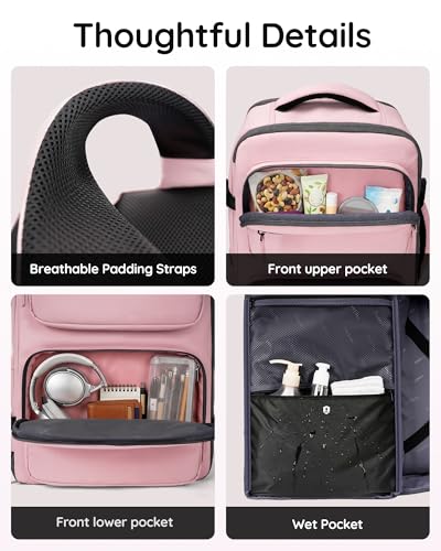 Taygeer Travel Backpack for Women, Travel Personal Item Bag with Shoe Pouch - color: Amourpink